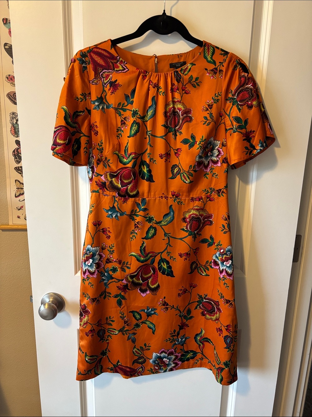 Ann Taylor Floral Orange Short Sleeve Dress
